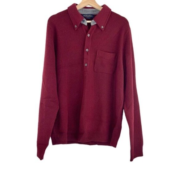 Brooks Brothers Lambswool Pullover Half Button Sweater in Maroon